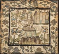An English Silkwork Embroidered Shepherdess Picture