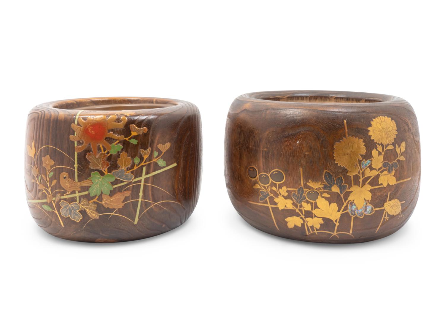 Two Similar Japanese Lacquered Kiri Wood Hibachi Braziers — 20TH CENTURY