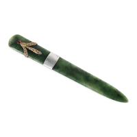A Silver, Silver-Gilt and Hardstone Cabochon Mounted Nephrite Letter Opener