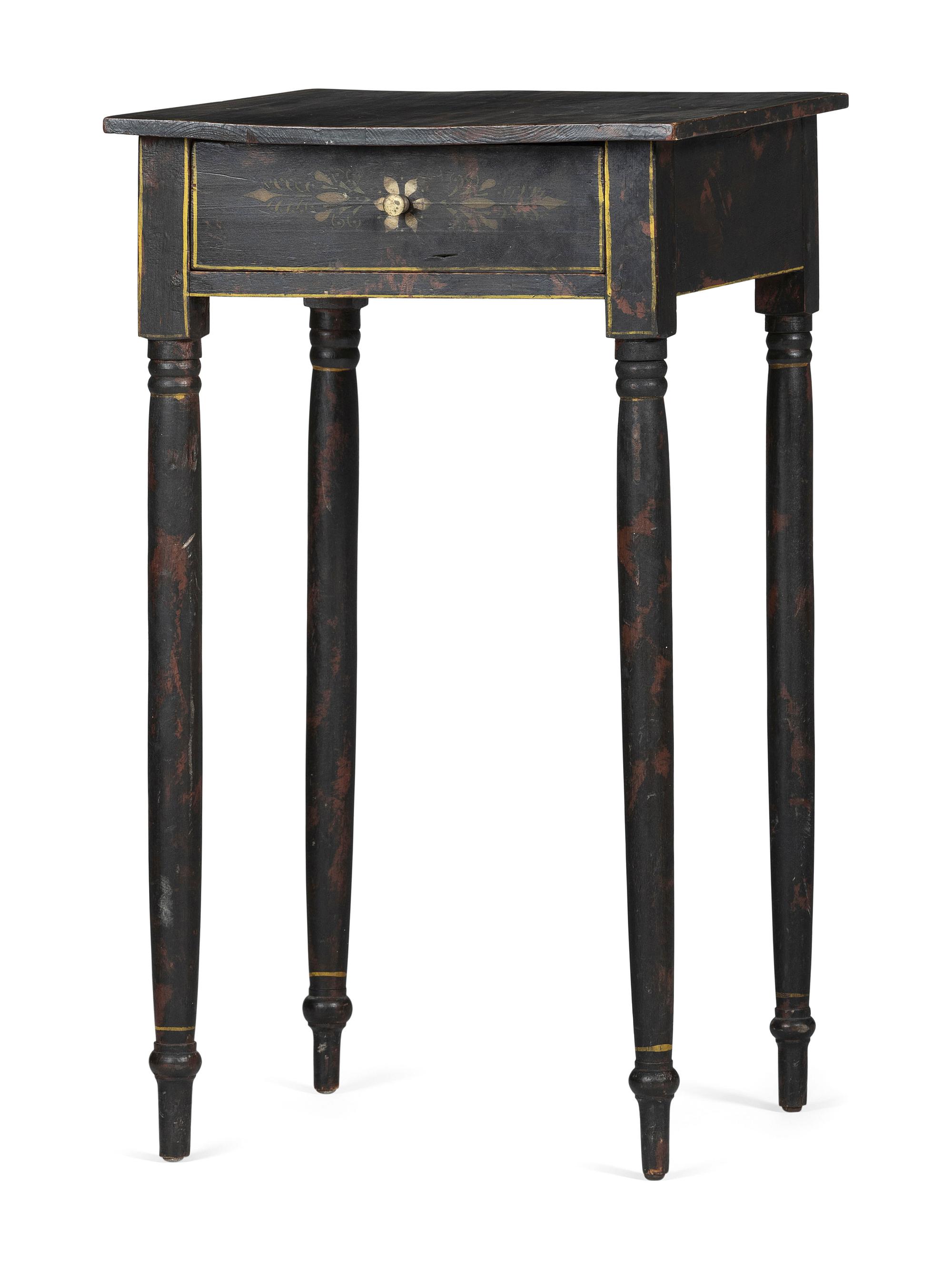 A Paint Decorated Pine One-Drawer Work Stand