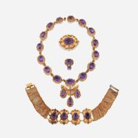 An antique amethyst and eighteen karat gold suite