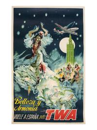 [TRAVEL]. A group of 4 TWA posters promoting travel to Spain, Portugal, and Egypt. Ca 1950s.