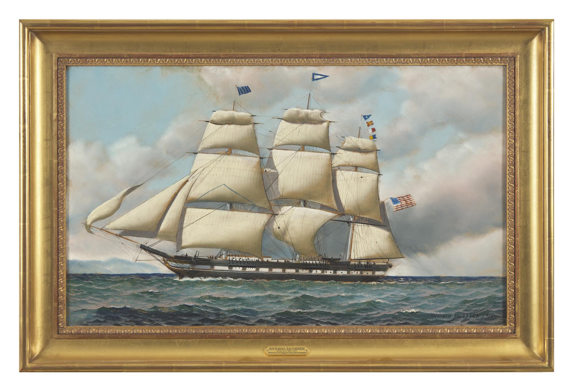 Antonio Nicolo Gasparo Jacobsen (Danish-American, 1850-1921), American Full Rigged Ship Shackamaxon, 1916