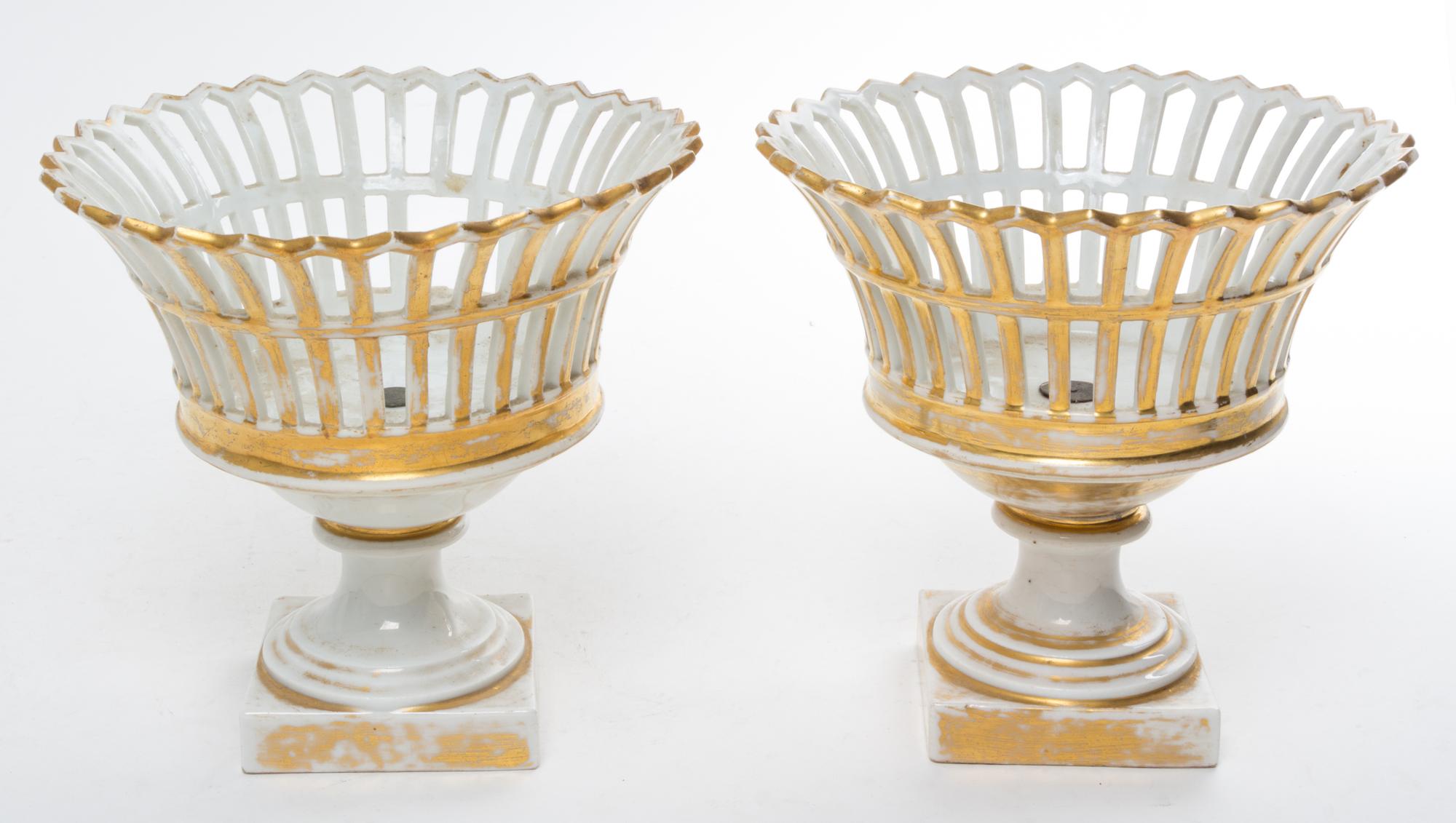 A Pair of Paris Porcelain Footed Bowls Height 8 1/2 inches.
