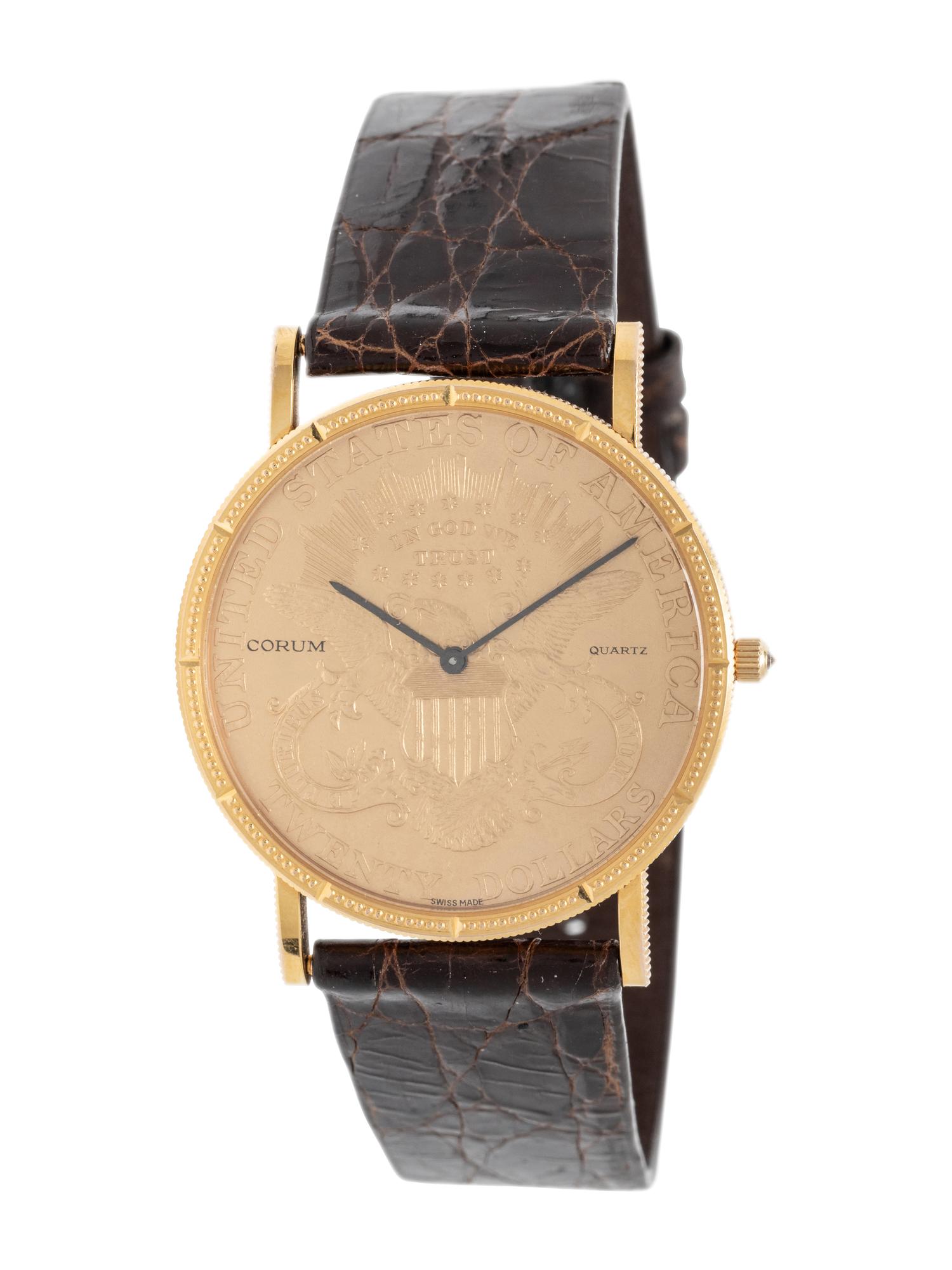 CORUM, 18K YELLOW GOLD COIN WATCH WITH CORUM BUCKLE