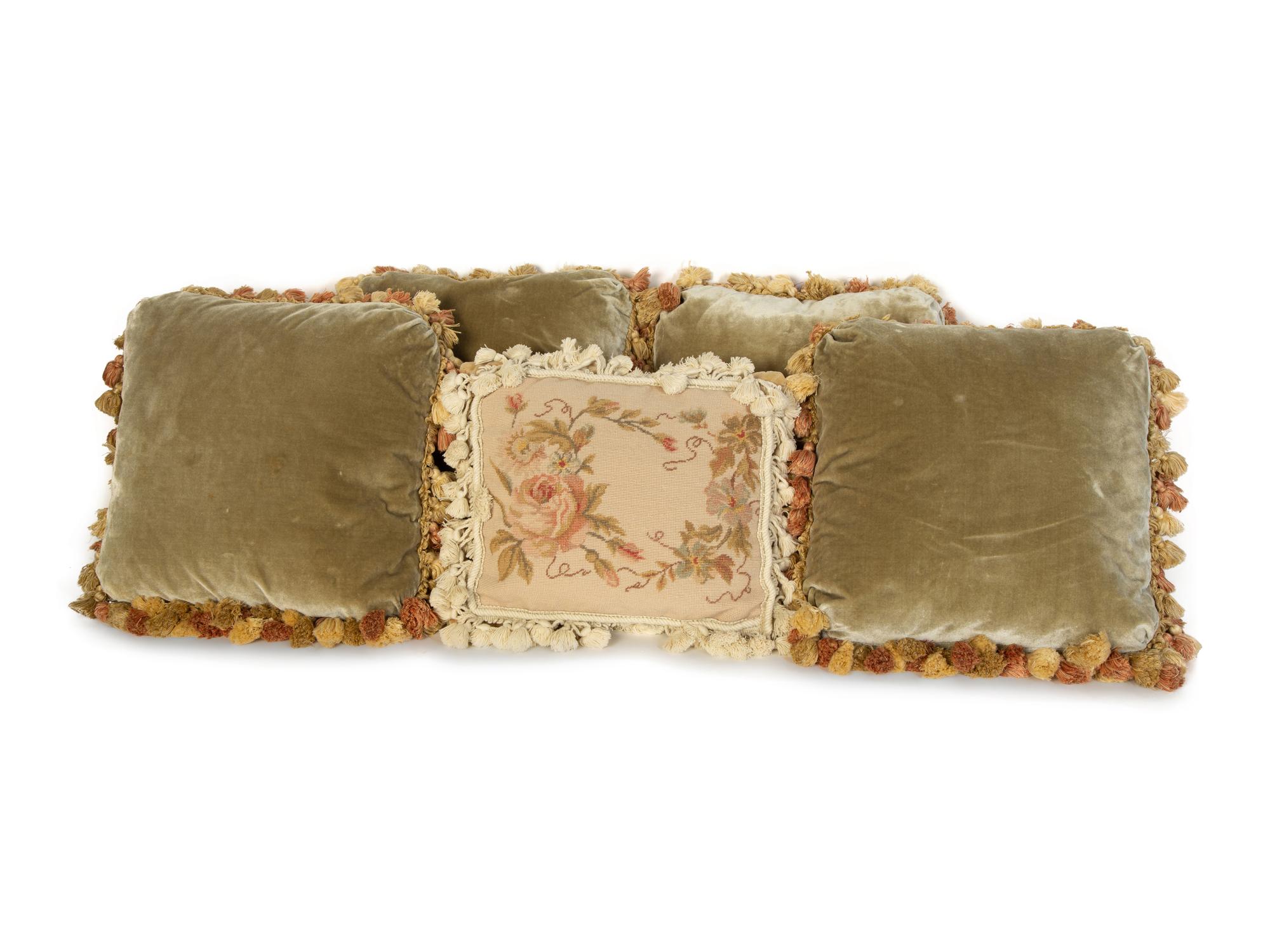Four Scalamandré Velvet Pillows and a a Pair of Needlework Pillows — 20th Century