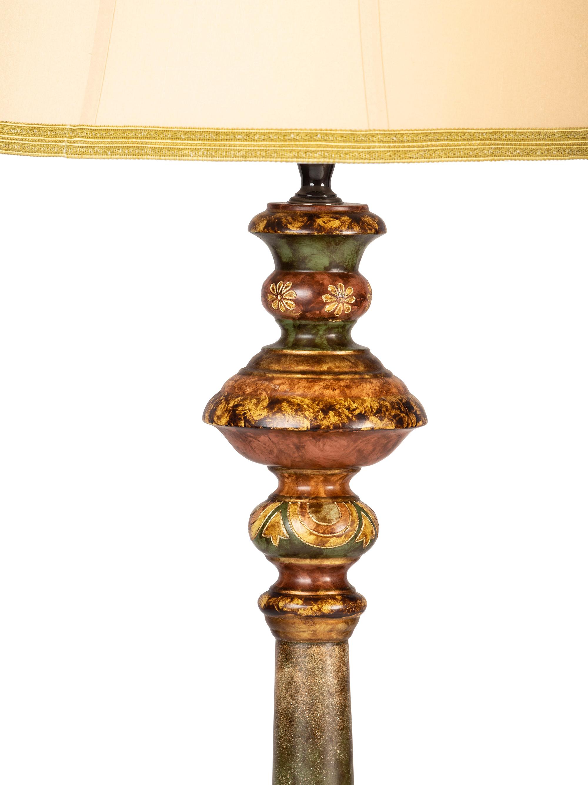 A Paint Decorated Wood Floor Lamp