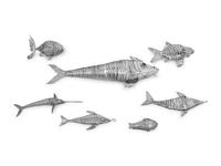 Seven Continental Silver Articulated Fish Table Ornaments