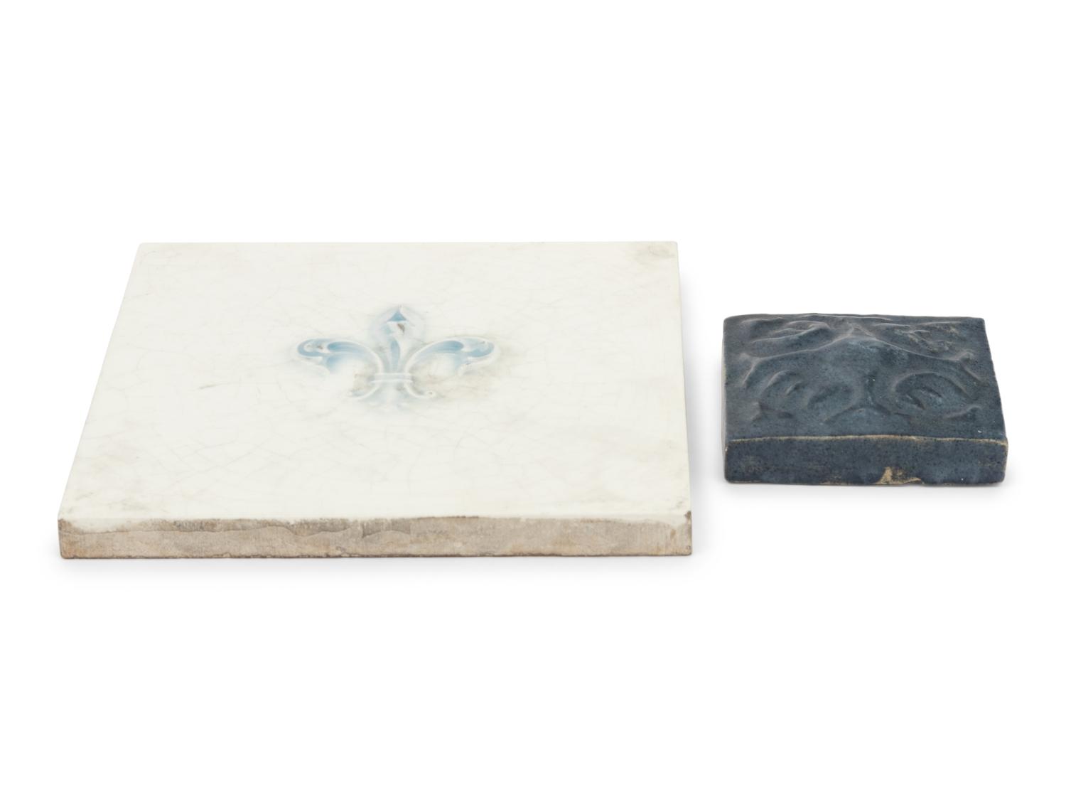 An American Encaustic Tile Works Ceramic Tile and a Blue-Glazed Tile