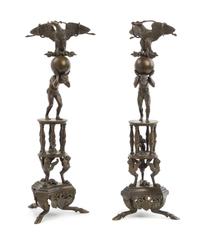 A Pair of Pompeian Style Bronze Table Ornaments Height 19 inches. — 20TH CENTURY