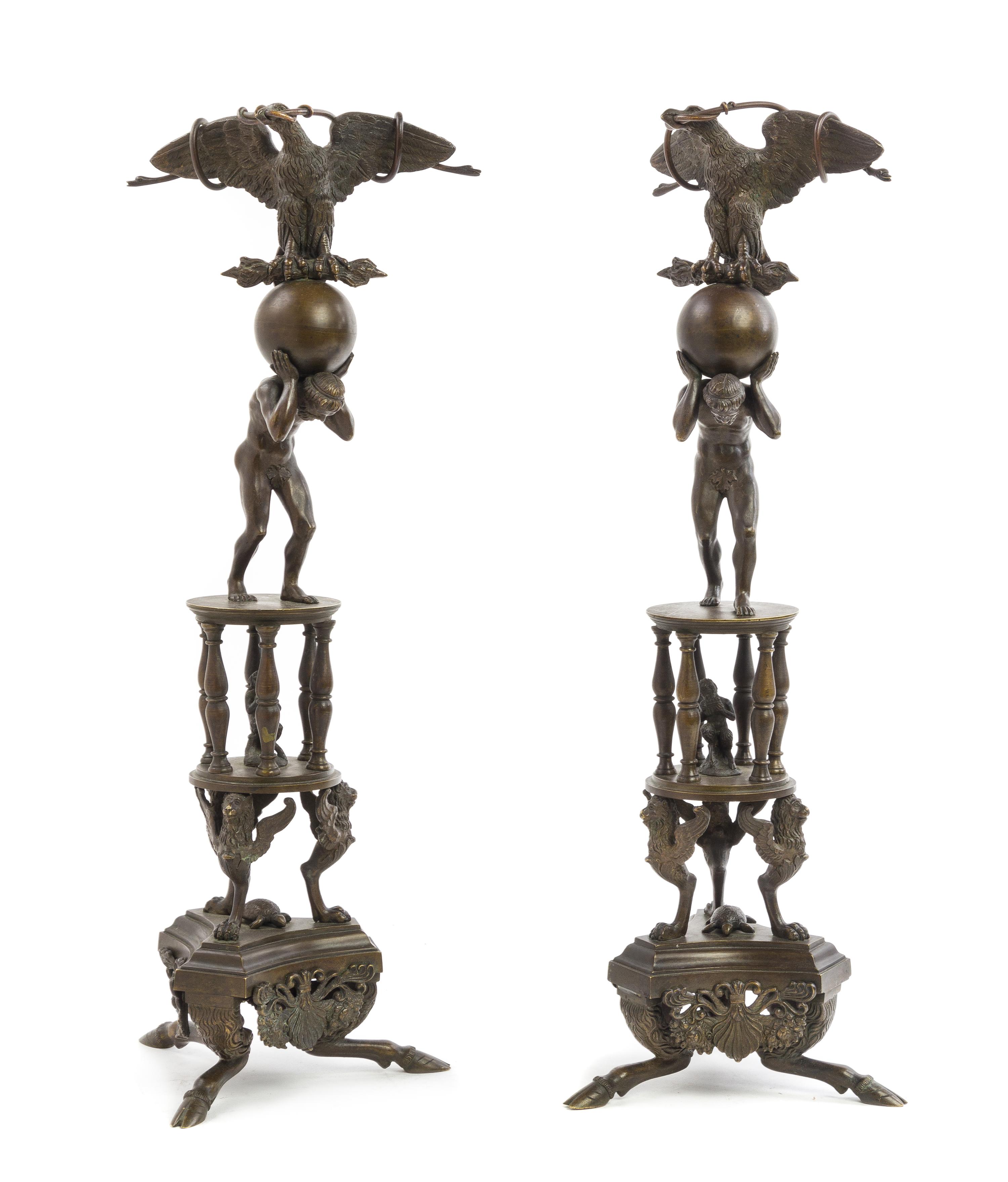 A Pair of Pompeian Style Bronze Table Ornaments Height 19 inches. — 20TH CENTURY
