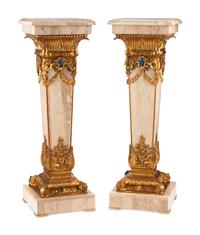 A Pair of Louis XVI Style Gilt Bronze Mounted Marble Pedestals