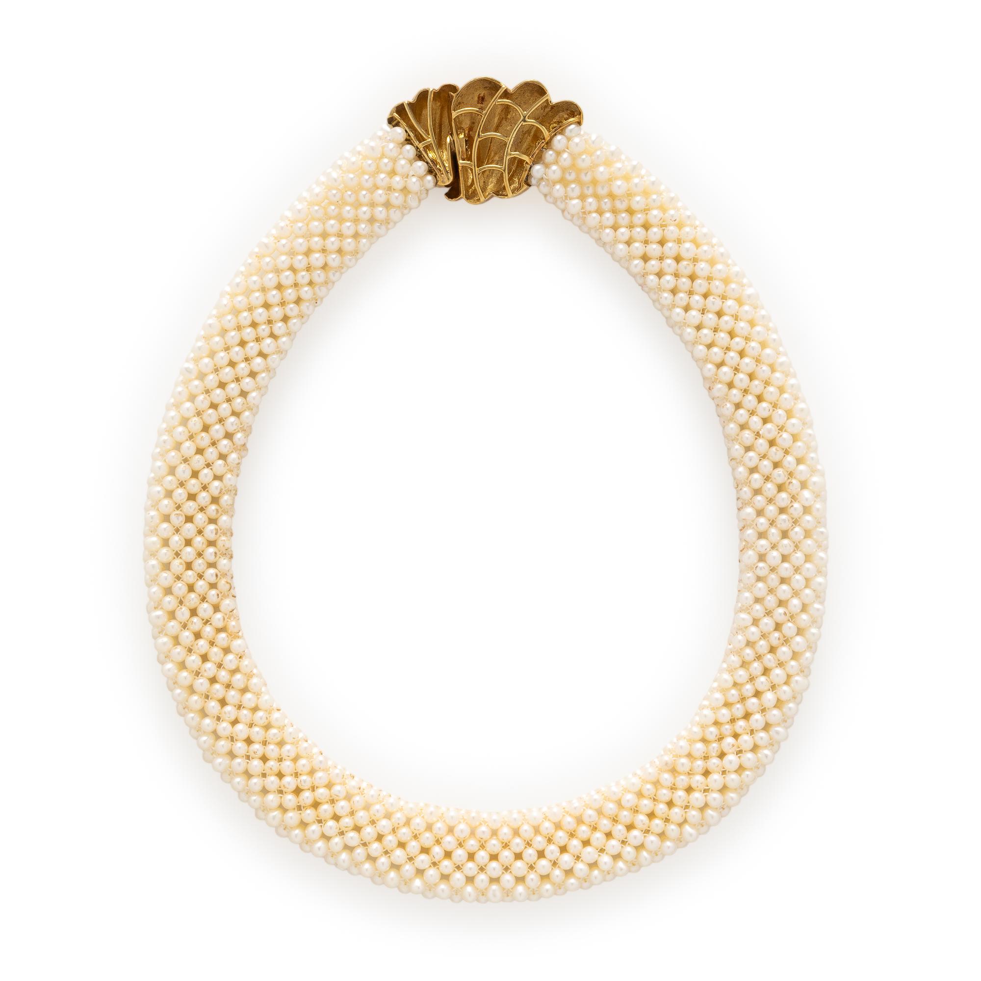 Yellow Gold and Seed Pearl Necklace