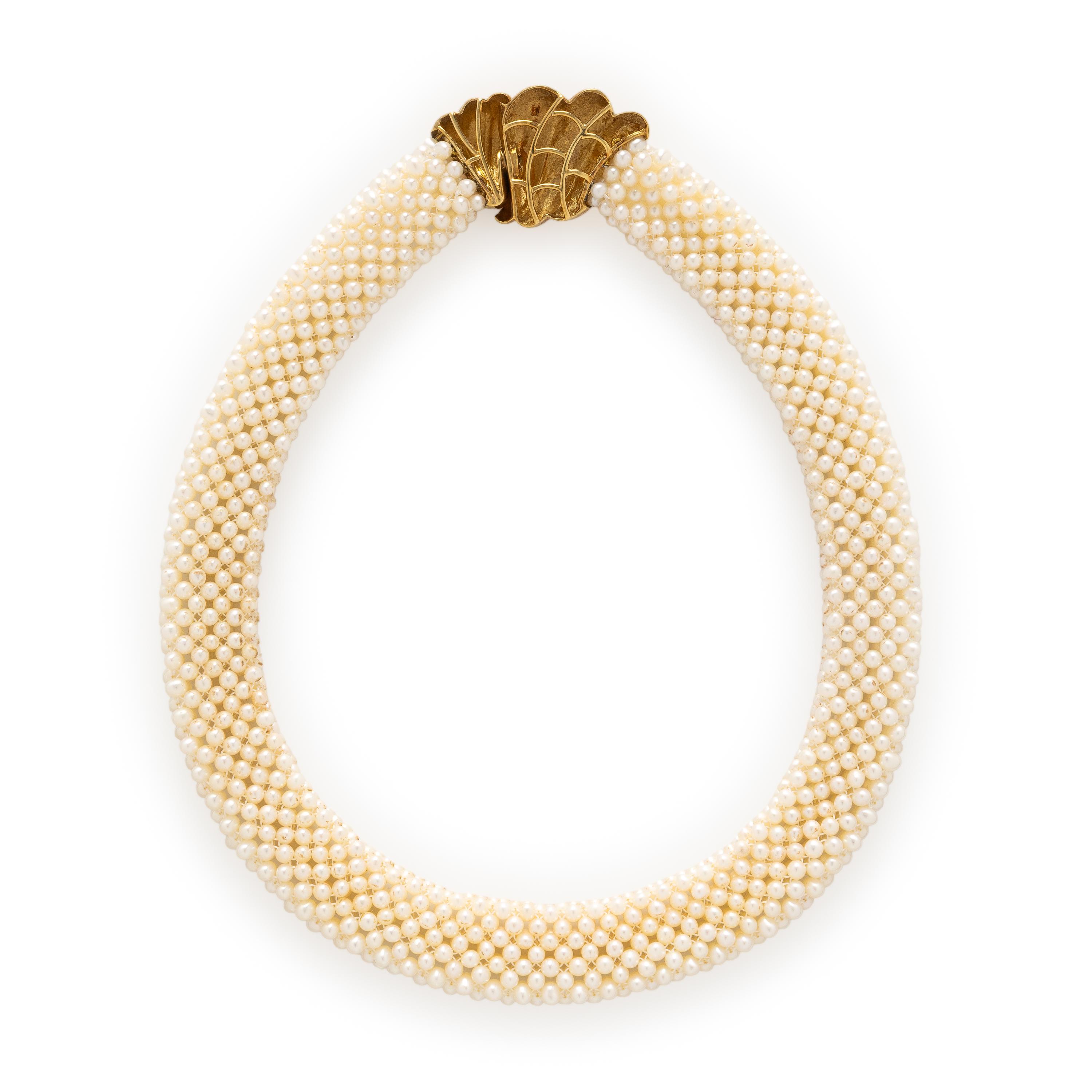 Yellow Gold and Seed Pearl Necklace