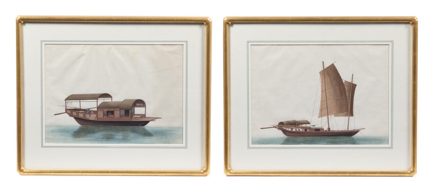 A Pair of China Trade Paintings Height 11 x width 14 3/4 inches (visible).