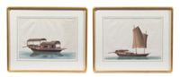 A Pair of China Trade Paintings Height 11 x width 14 3/4 inches (visible).