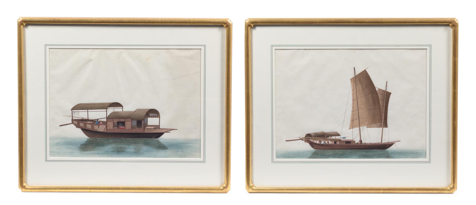 A Pair of China Trade Paintings Height 11 x width 14 3/4 inches (visible).