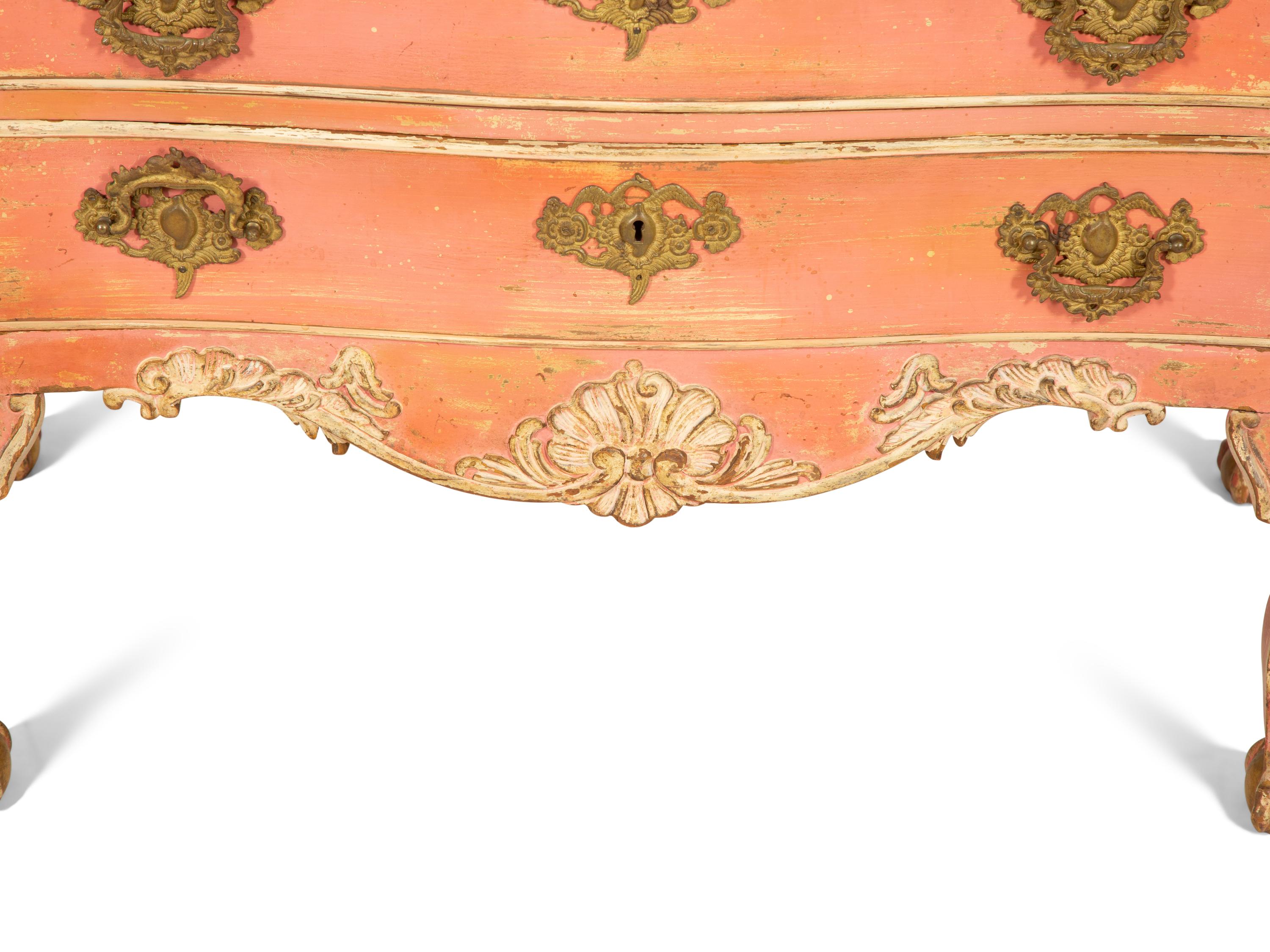 A Portuguese Painted and Parcel Gilt Commode