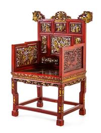 A Gilt and Red Lacquered Wood Chair