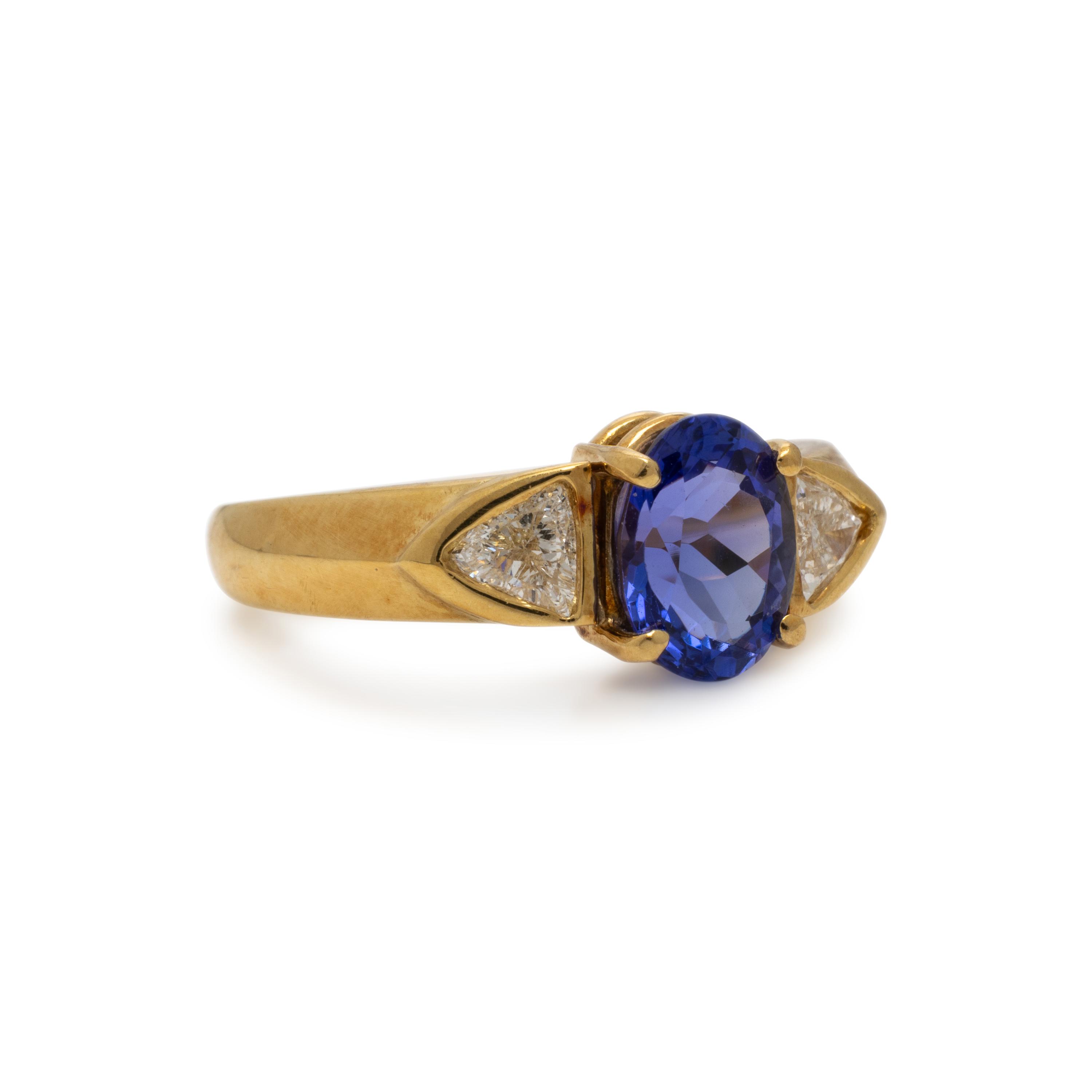 Tanzanite, Diamond, and Yellow Gold Ring