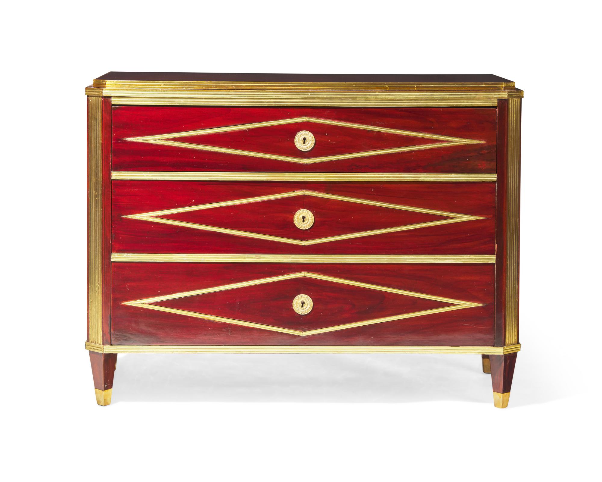 A Neoclassical brass- mounted and inlaid mahogany commode, Baltic Region, circa 1800