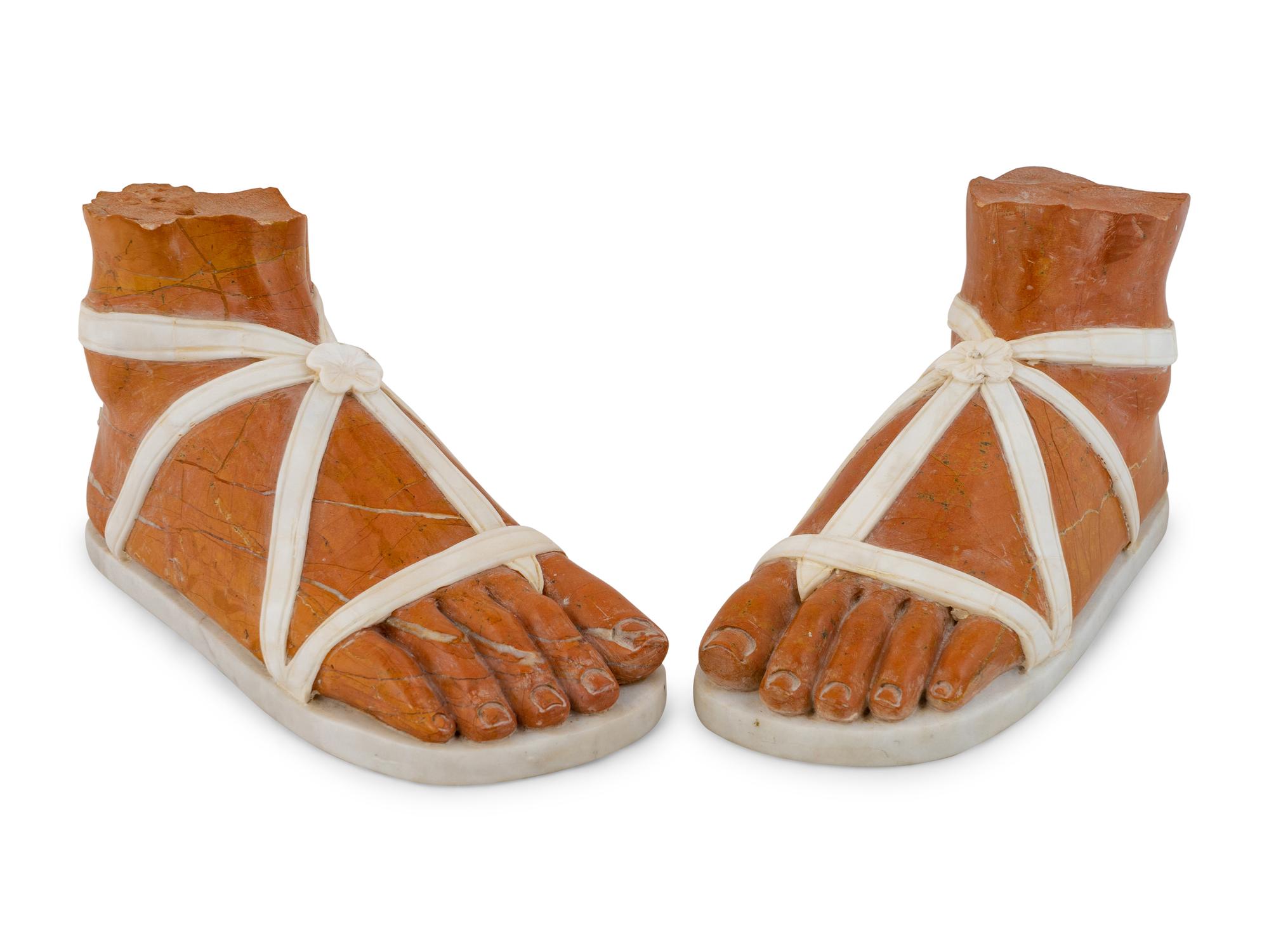A Pair of Large Grand Tour Style Marble Models of Sandaled Feet