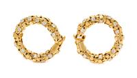 A Pair of 18 Karat Yellow Gold and Diamond Hoop Earclips, Tiffany & Co., French, 21.70 dwts.