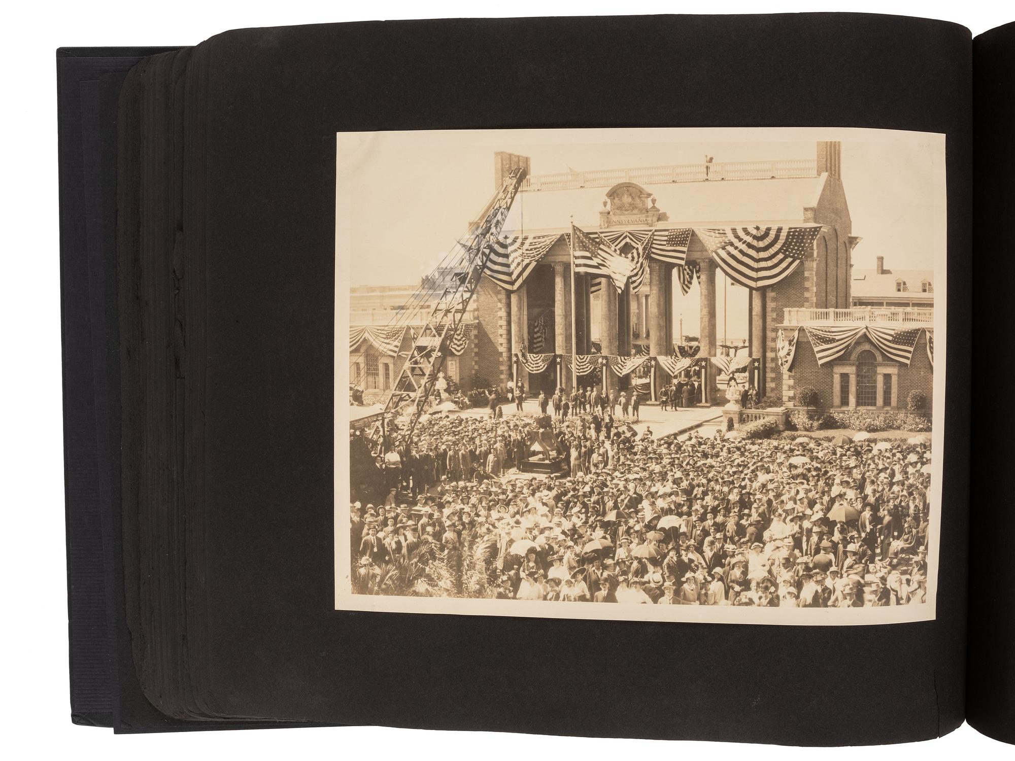 Americana Album containing approx. 350 photographs documenting the journey of the Liberty Bell from Philadelphia to San Francisco for the Panama-Pacific Exposition. 1915.