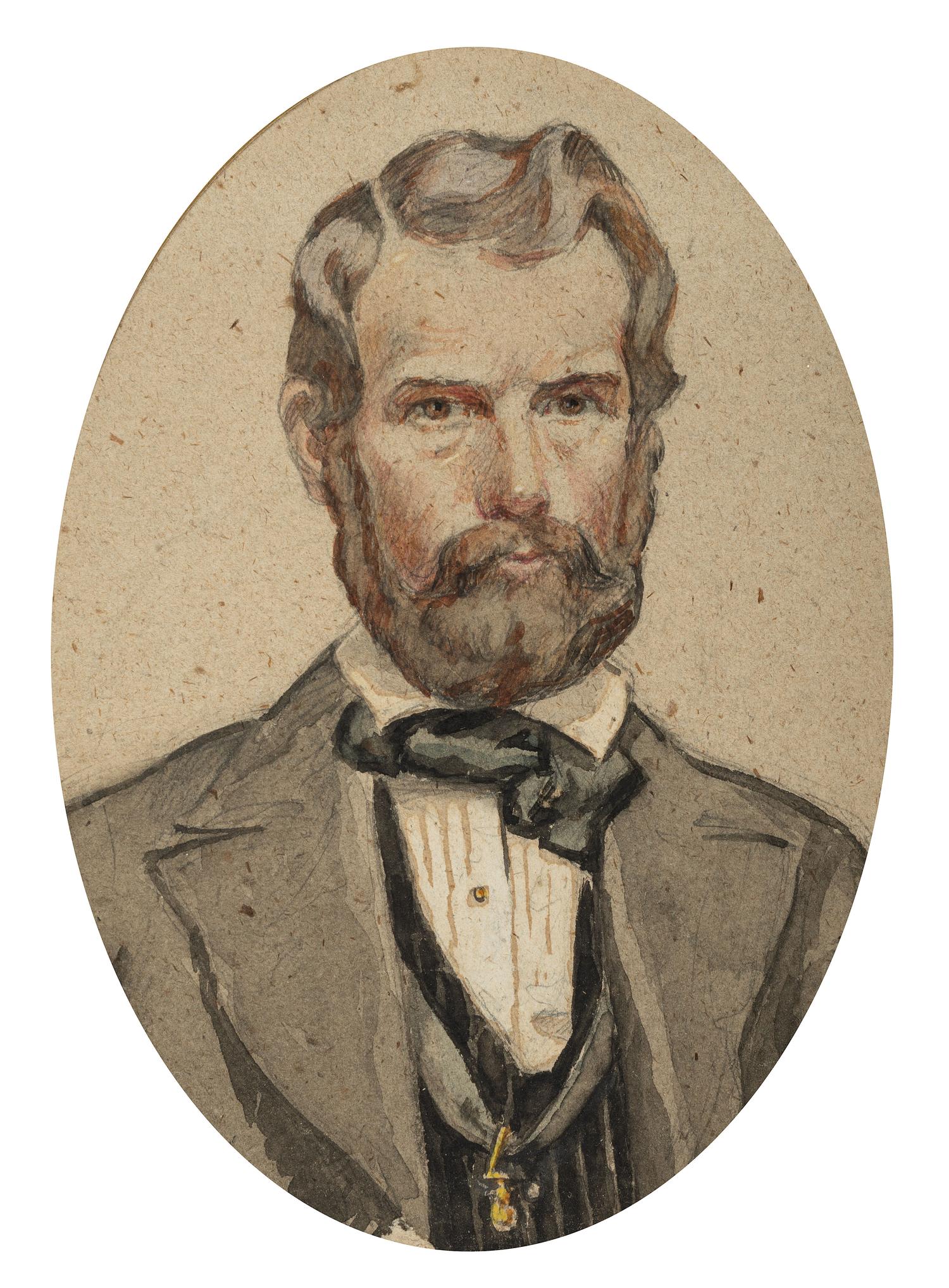 [CIVIL WAR]. STANDISH, Austin M. (1823-1865). Pencil and watercolor portrait of the Confederate Colonel, 6th Division Missouri State Guards.