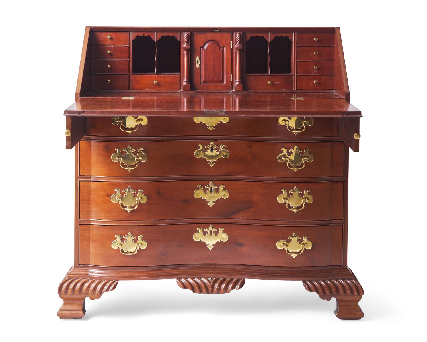 A Chippendale Carved Mahogany Reverse-Serpentine Slant-Front Desk, Attributed to William King (b. 1754 - after 1806) Salem, MA, Circa 1785