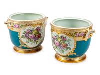 A Pair of German Porcelain Cache Pots