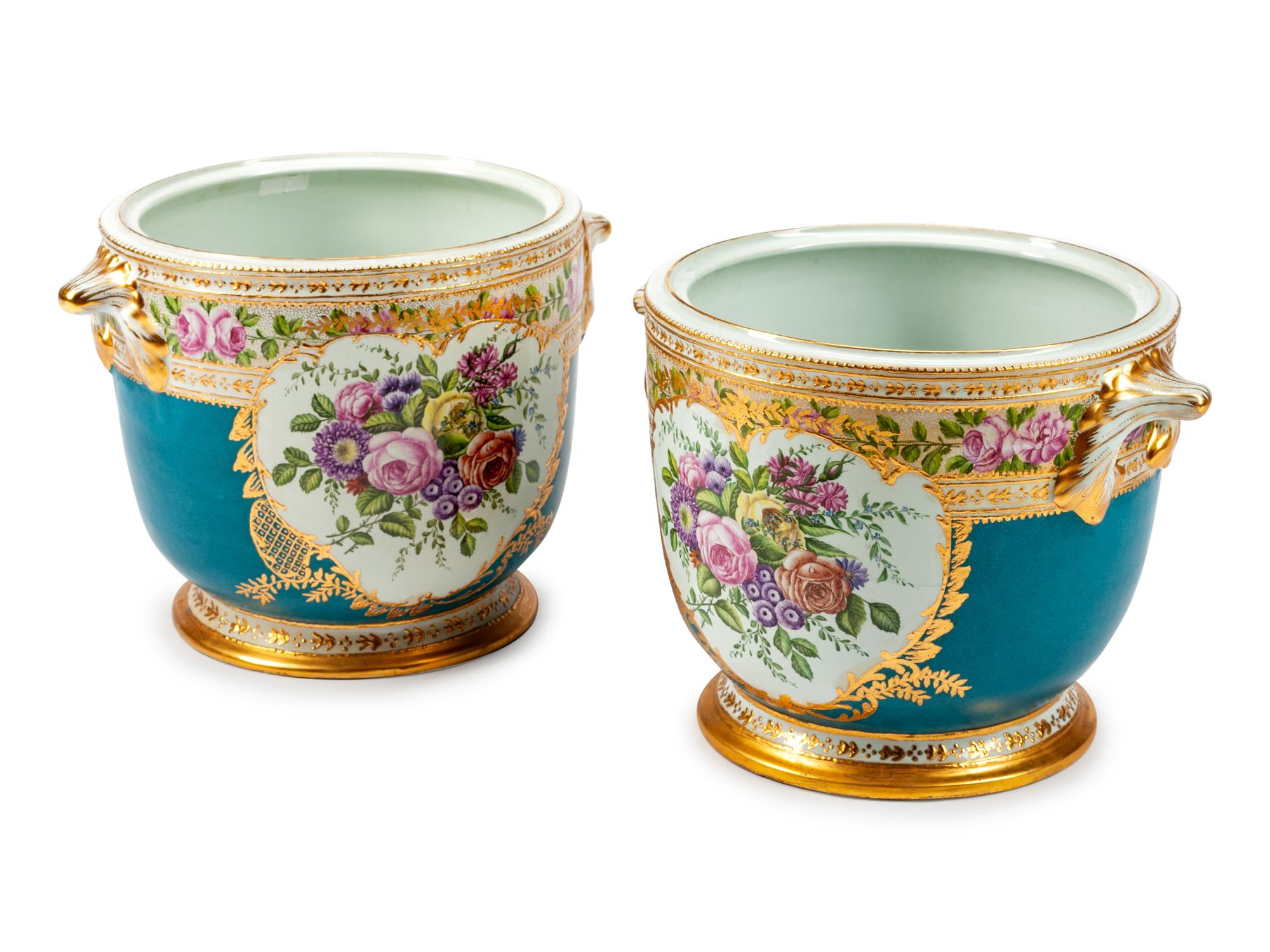 A Pair of German Porcelain Cache Pots
