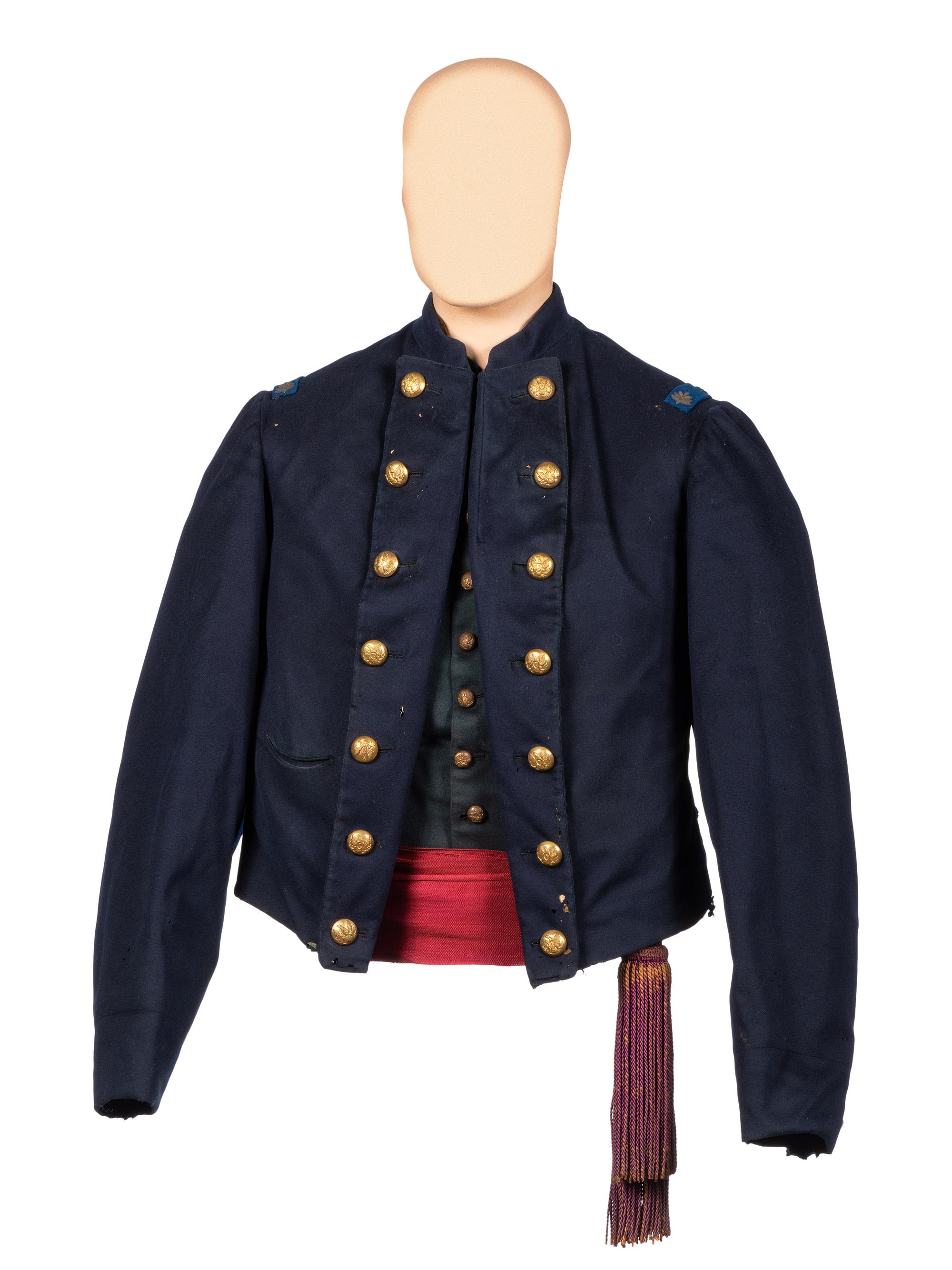 [CIVIL WAR]. Identified uniform grouping including frock coat, vest, and sash of Lt. Colonel John T. Lockman, 83rd and 119th New York Regiments, WIA at Gettysburg.