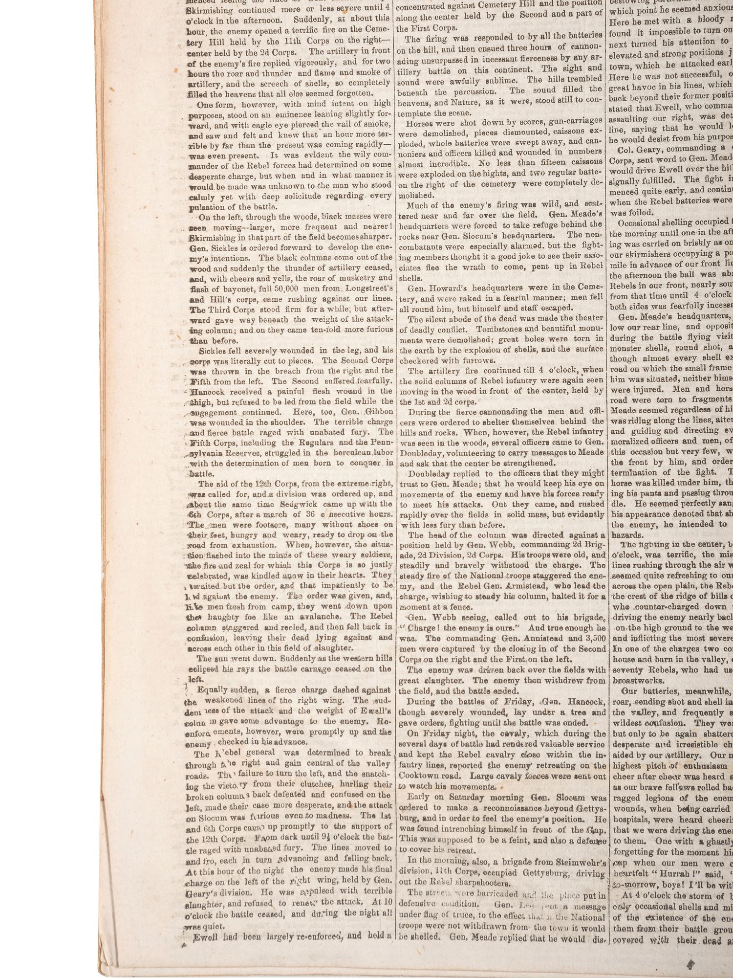 [CIVIL WAR - BATTLE OF GETTYSBURG]. The New York Daily Tribune. Vol. XXIII, No. 6,943. New York: 6 July 1863.
