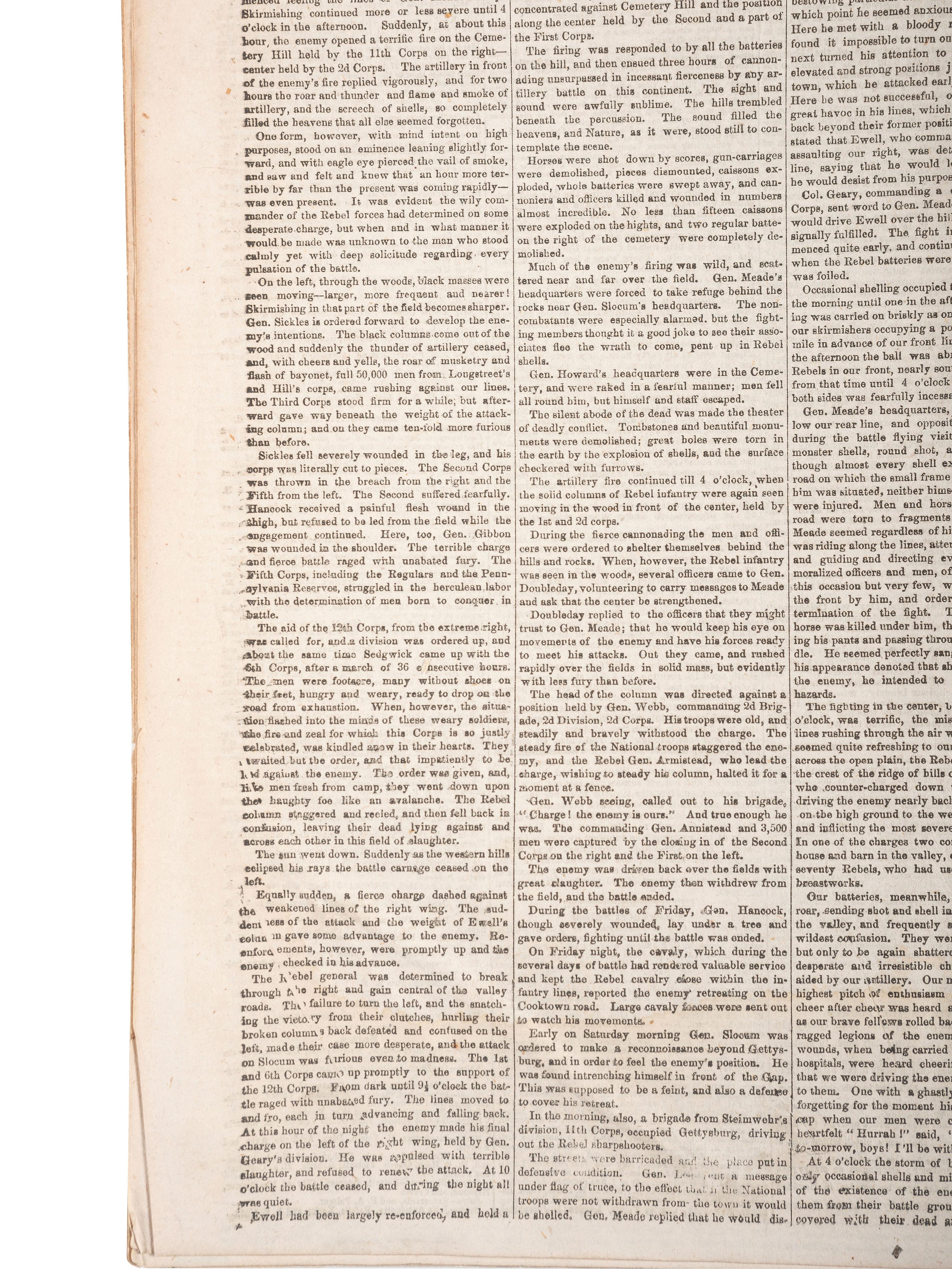 [CIVIL WAR - BATTLE OF GETTYSBURG]. The New York Daily Tribune. Vol. XXIII, No. 6,943. New York: 6 July 1863.