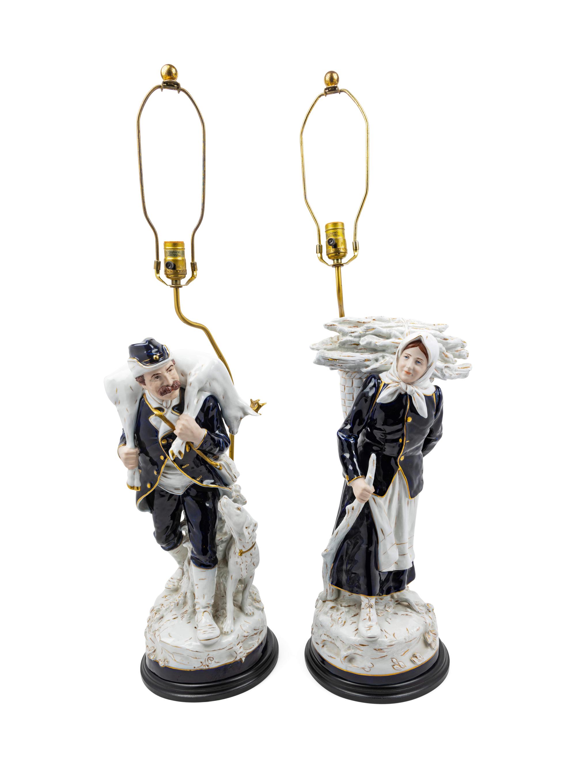 A Pair of Continental Porcelain Figural Lamps