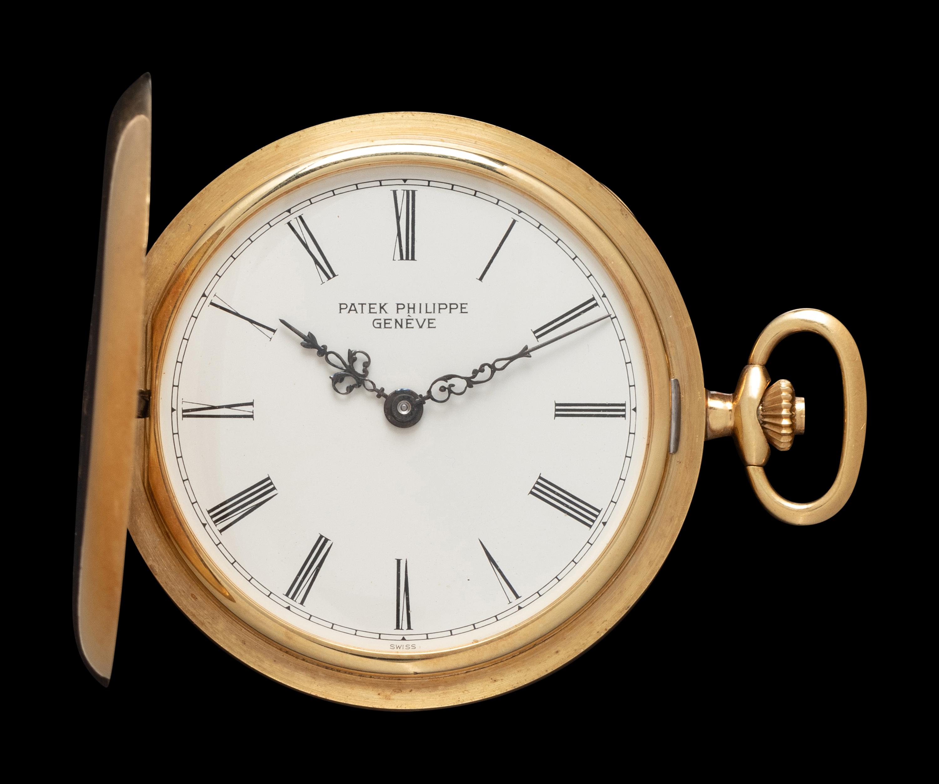 PATEK PHILIPPE, 18K YELLOW GOLD POCKET WATCH WITH CHAIN AND CHARM