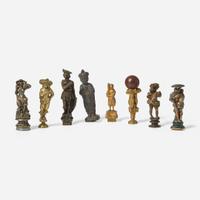 A collection of eight figural wax seals or stamps Continental, probably 19th century
