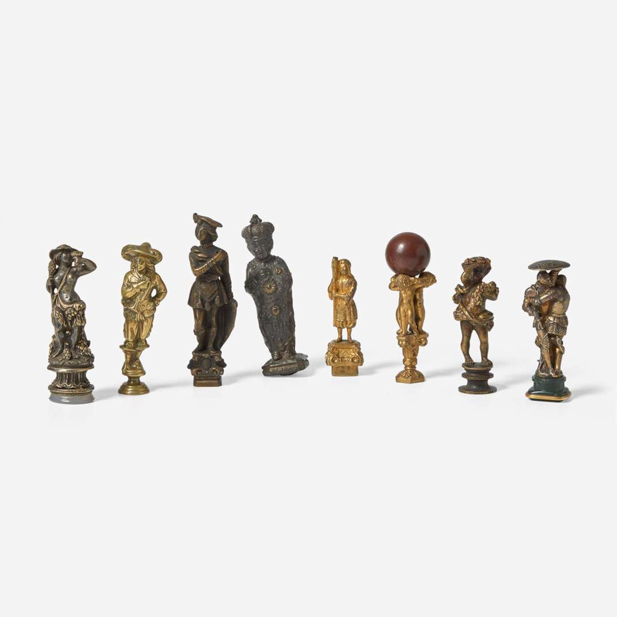 A collection of eight figural wax seals or stamps Continental, probably 19th century