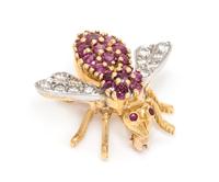 An 18 Karat Bicolor Gold, Ruby and Diamond Bee Brooch, Herbert Rosenthal, 4.00 dwts.