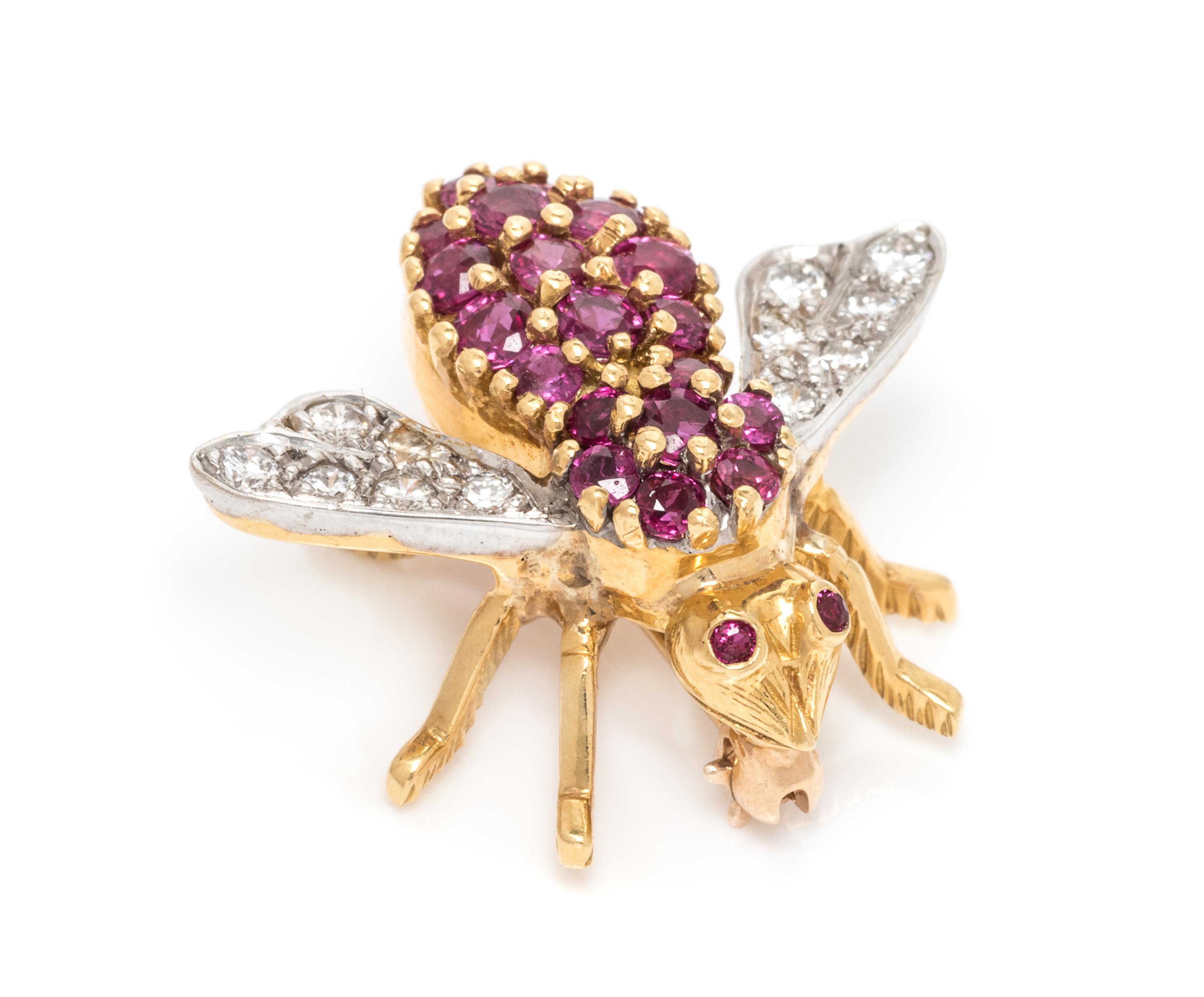 An 18 Karat Bicolor Gold, Ruby and Diamond Bee Brooch, Herbert Rosenthal, 4.00 dwts.