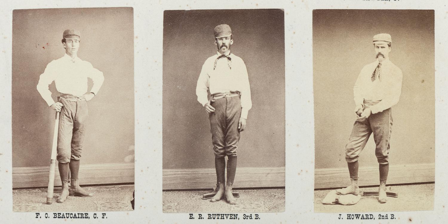 [SPORTS - EARLY PHOTOGRAPHY]. Albumen photograph display of the Cheyenne Base Ball Club; Champions of Wyoming Territory. 1874.