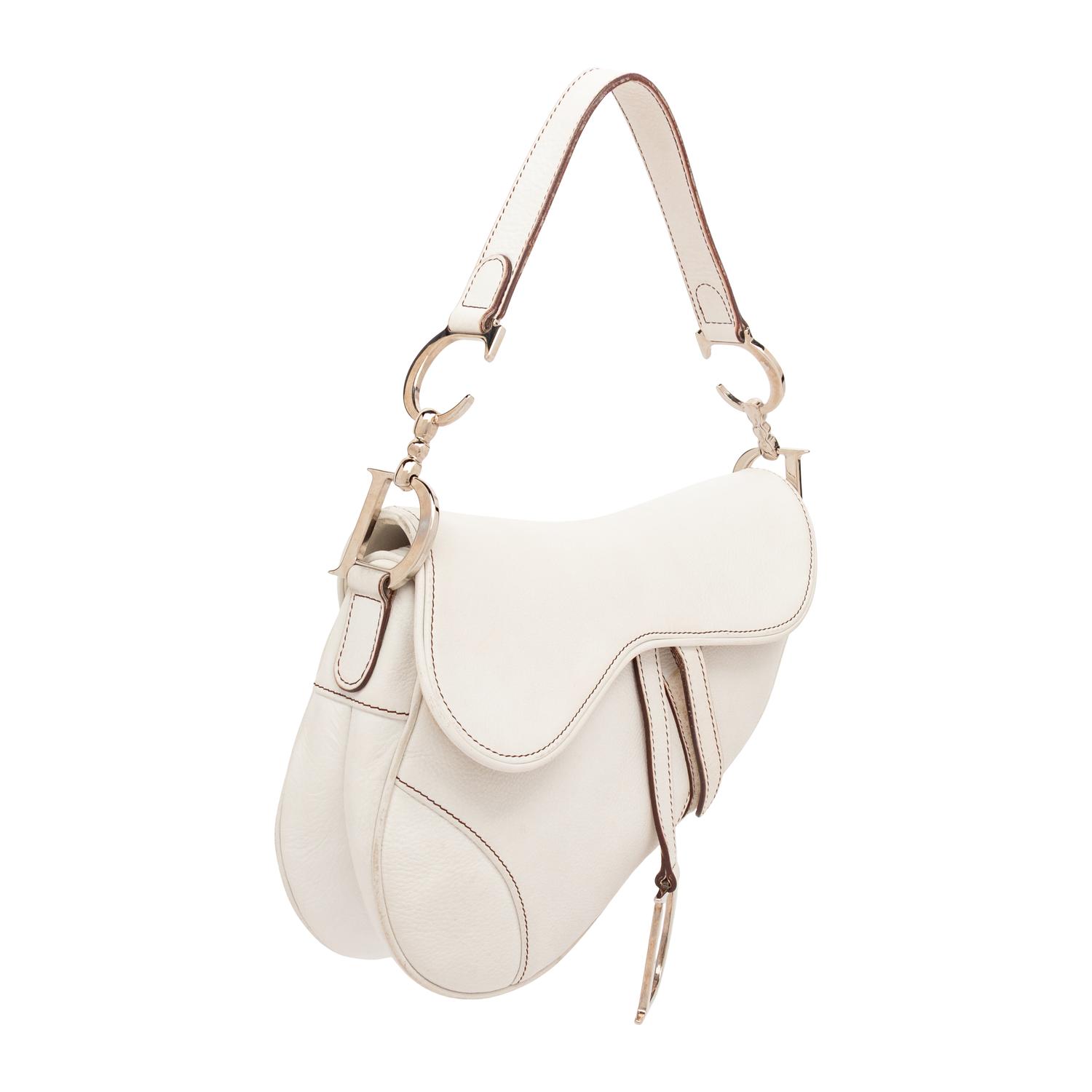 CHRISTIAN DIOR, WHITE LEATHER SADDLE BAG