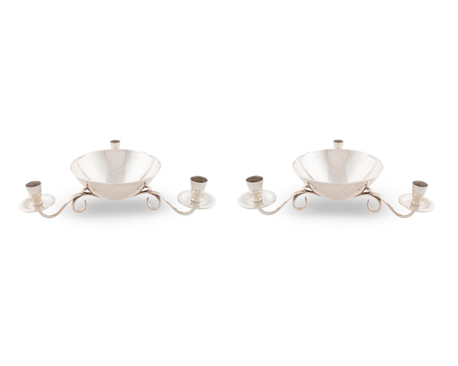 A Pair of Mexican Silver Low Candelabra — 20TH CENTURY