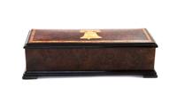 A Swiss Marquetry Cylinder Music Box, REUGE, Height 4 1/8 x width 14 3/8 x depth 5 1/2 inches. — REUGE,