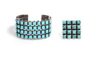 Southwestern Silver and Turquoise Cuff Bracelet and Ring Length of bracelet 5 3/4 x opening 1 x width 1 1/4 inches