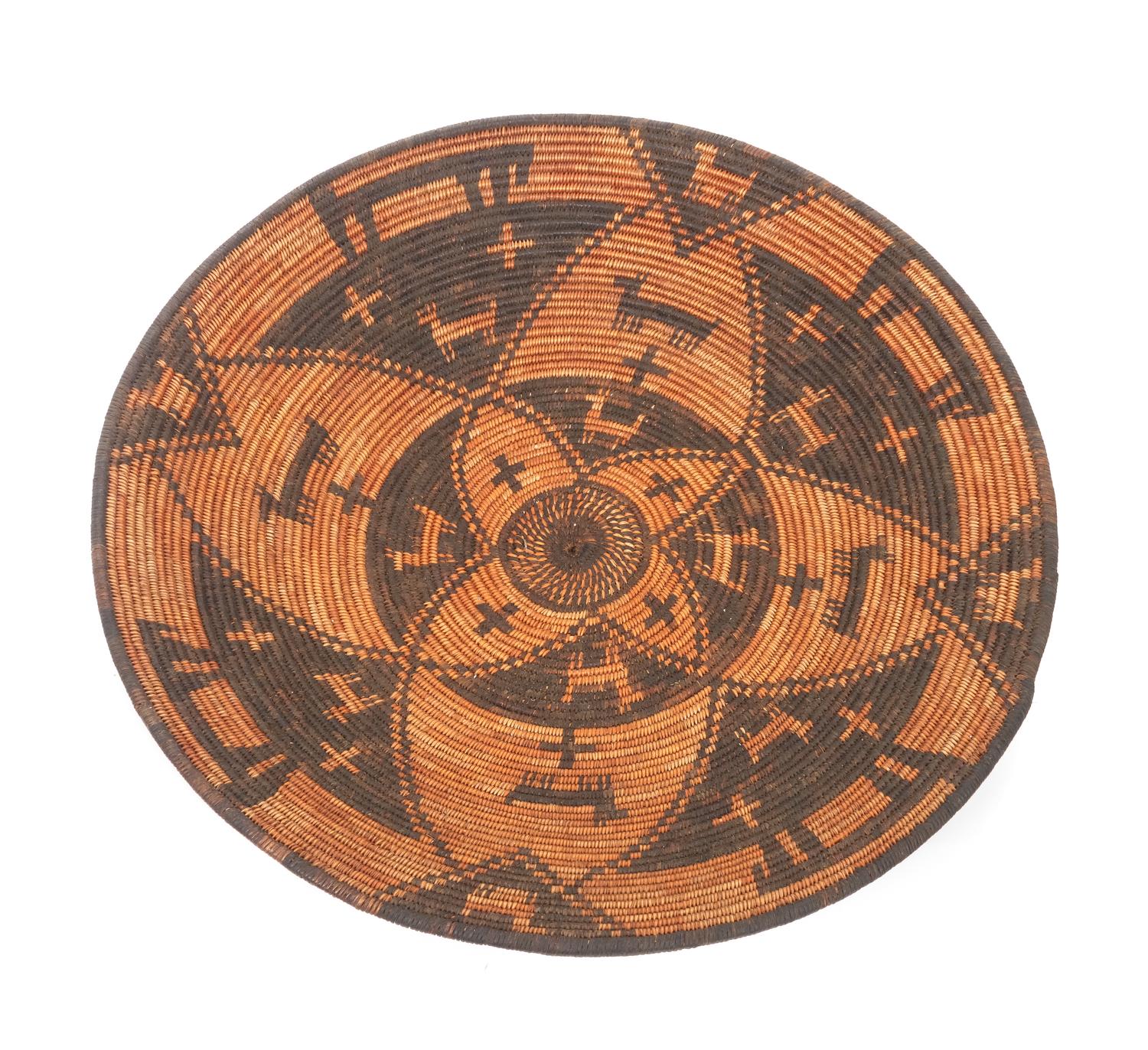 A Western Apache Pictorial Basket Height 3 x diameter 18 1/4 inches.