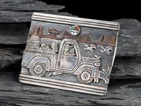 Sterling Silver Storyteller Pickup Truck Belt Buckle, with Copper and Inlaid Accents