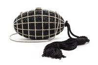 A Judith Leiber Black and White Swarovski Crystal Minaudiere, 7 x 4 1/2 x 1 inches.