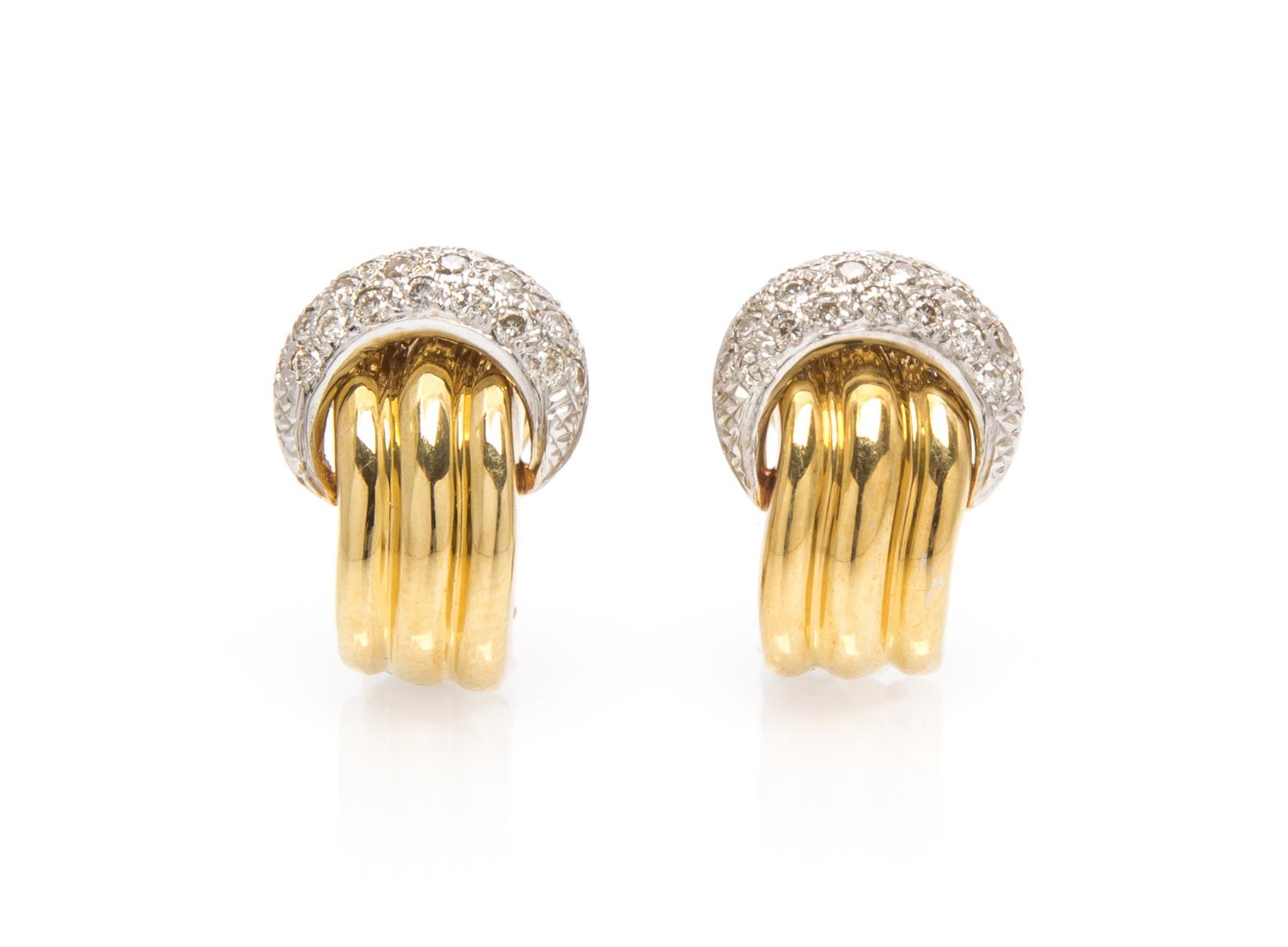 A Pair of 14 Karat Gold and Diamond Clips, 6.80 dwts.